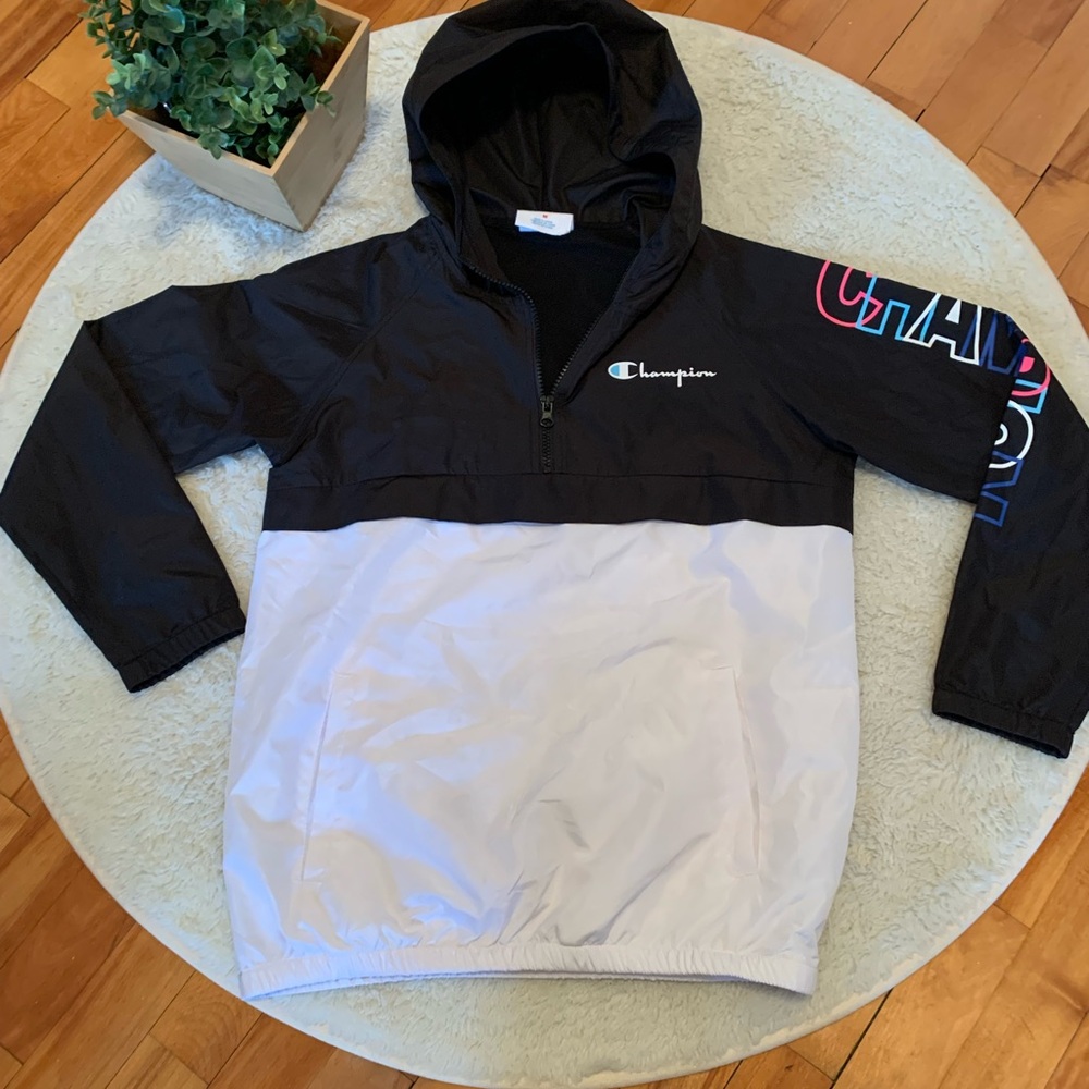 Champion Kids Black and White 1/4 Zip Windbreaker
